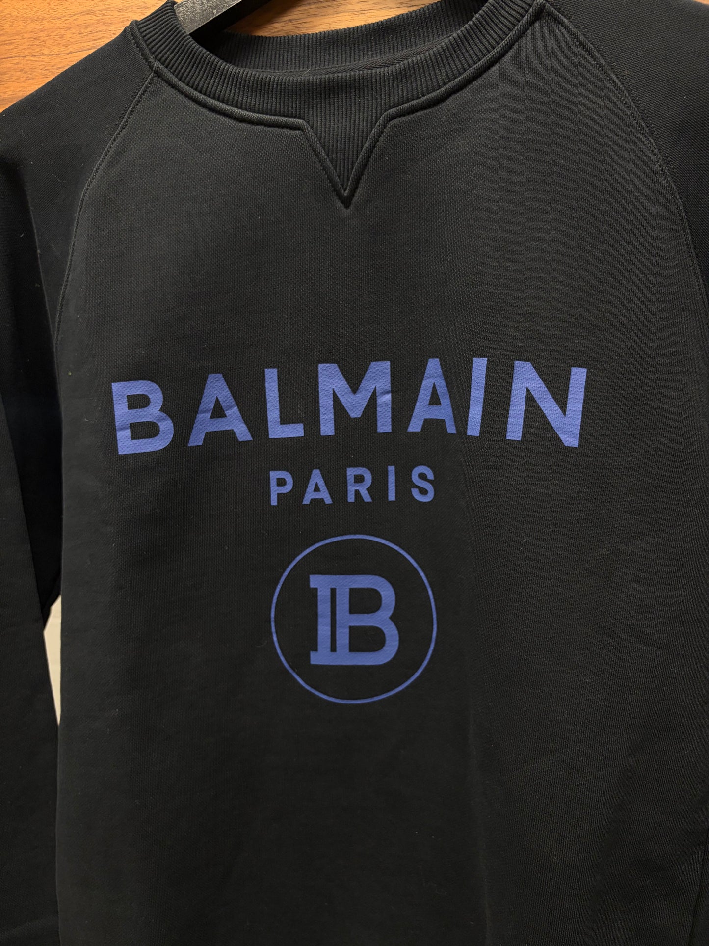 Balmain Black/Blue Crest Logo Cotton Sweatshirt
