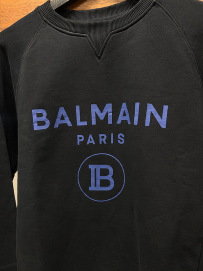 Balmain Black/Blue Crest Logo Cotton Sweatshirt
