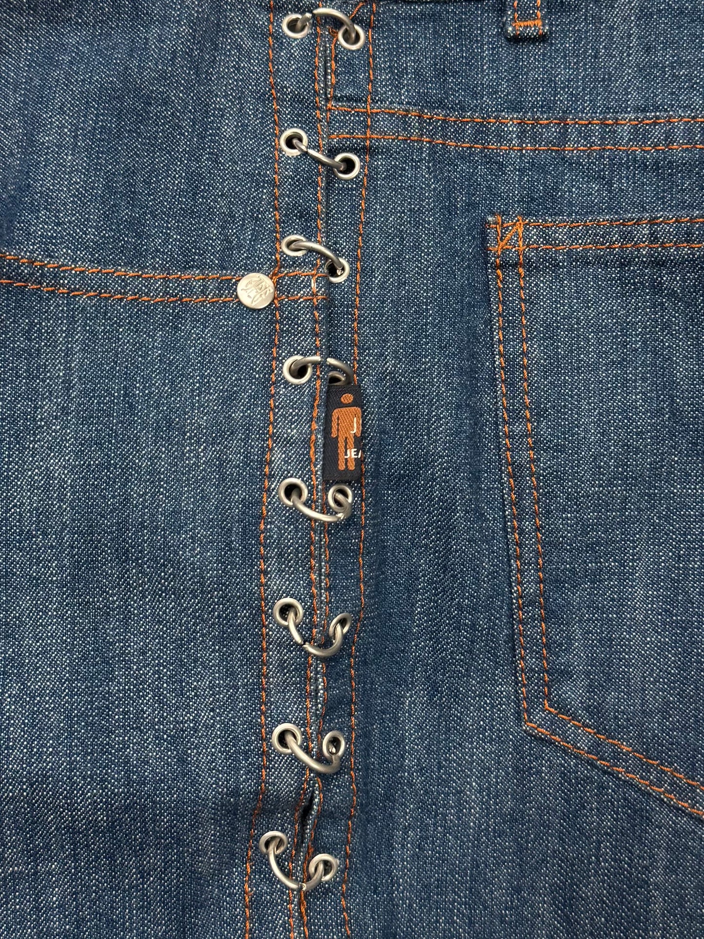 AW2003 Jean Paul Gaultier ‘Chain Mail’ Piercing Blue Bootcut Denim