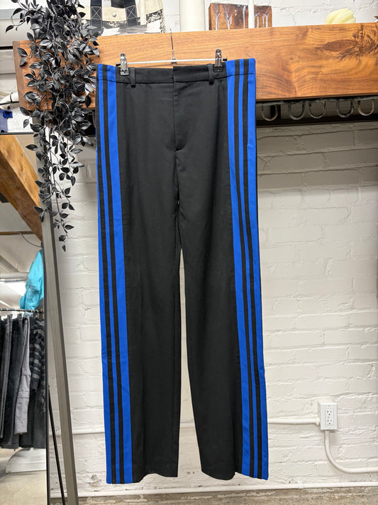 SAMPLE Balenciaga Black/Blue Striped Side Seam Straight Leg Trousers