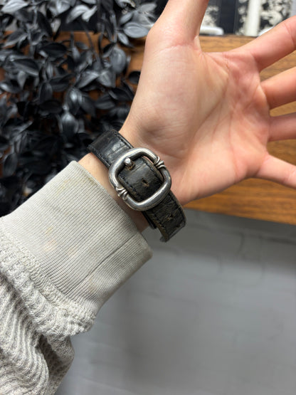 Chrome Hearts ‘Gunslinger’ Cutout Cross 925 Silver Dog Tag Leather Bracelet