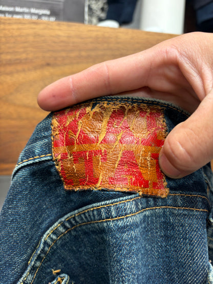 Kapital Raw Washed Blue Selvedge Flared Cut Jeans
