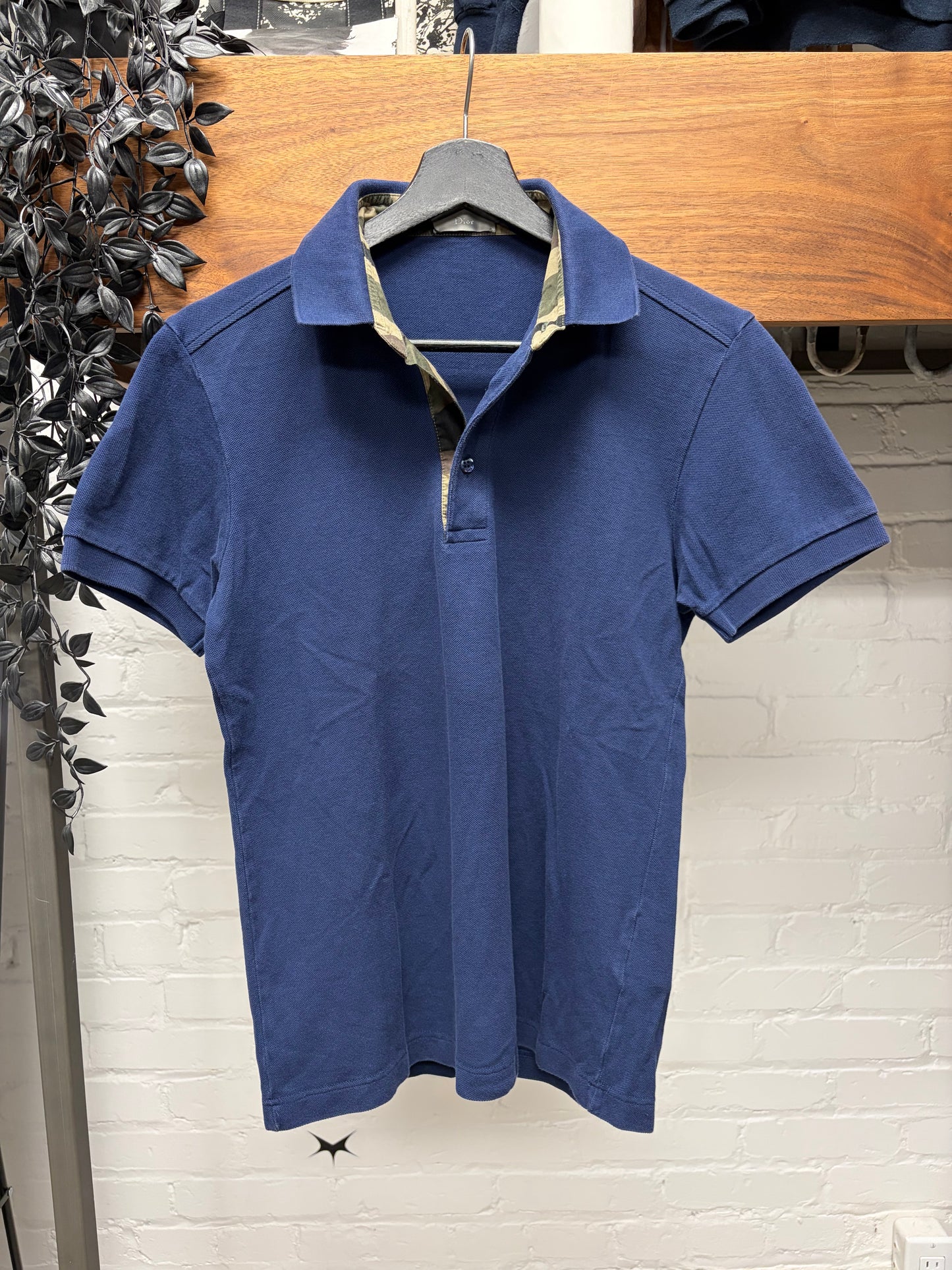Dior Homme Blue/Camo Collar Detail Short Sleeve Polo