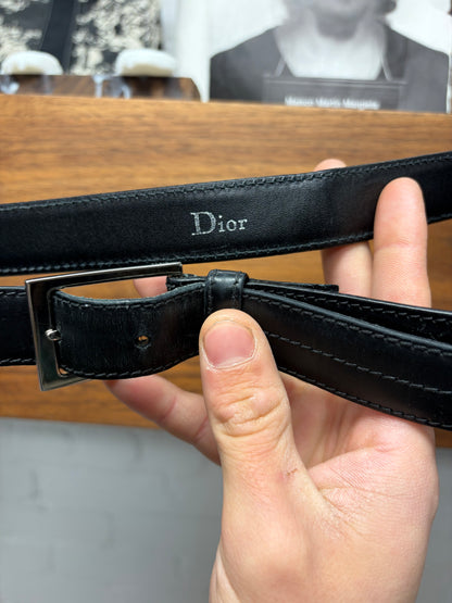Dior Homme Skinny Black Leather Silver Box Buckle Belt