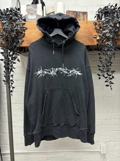 Givenchy ‘Barbed Wire’ Embroidered Logo Black Distressed Hoodie