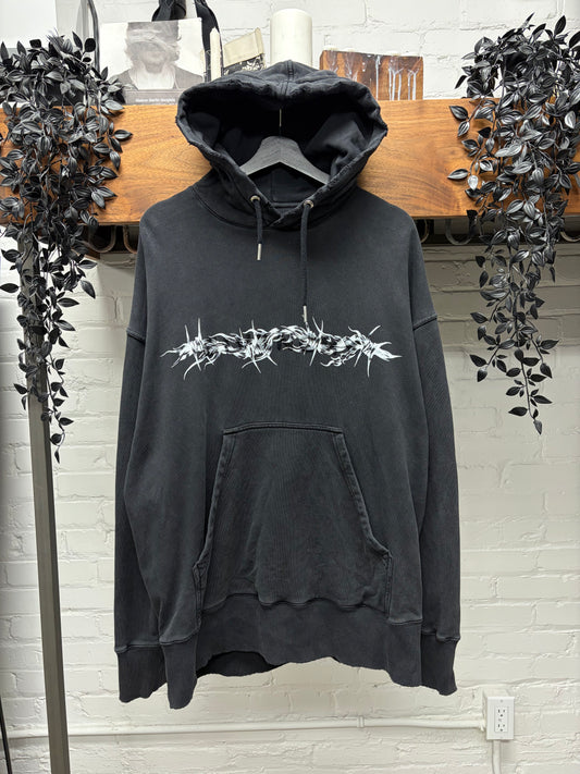Givenchy ‘Barbed Wire’ Embroidered Logo Black Distressed Hoodie