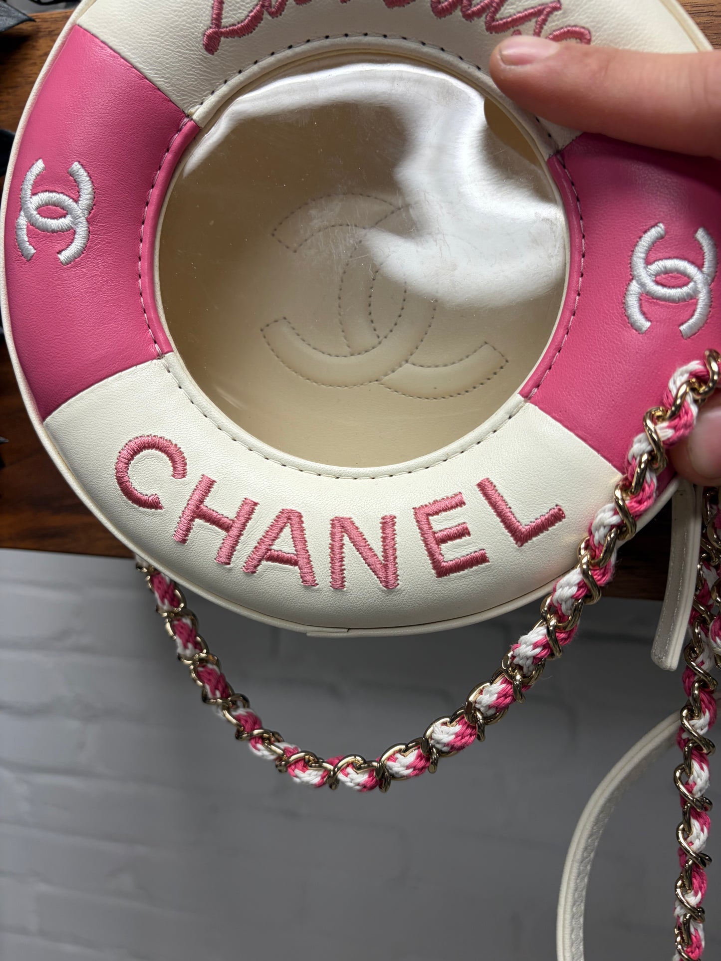 2019 Chanel ‘La Pausa’ Pink/White Lifesaver Rounded Crossbody Bag
