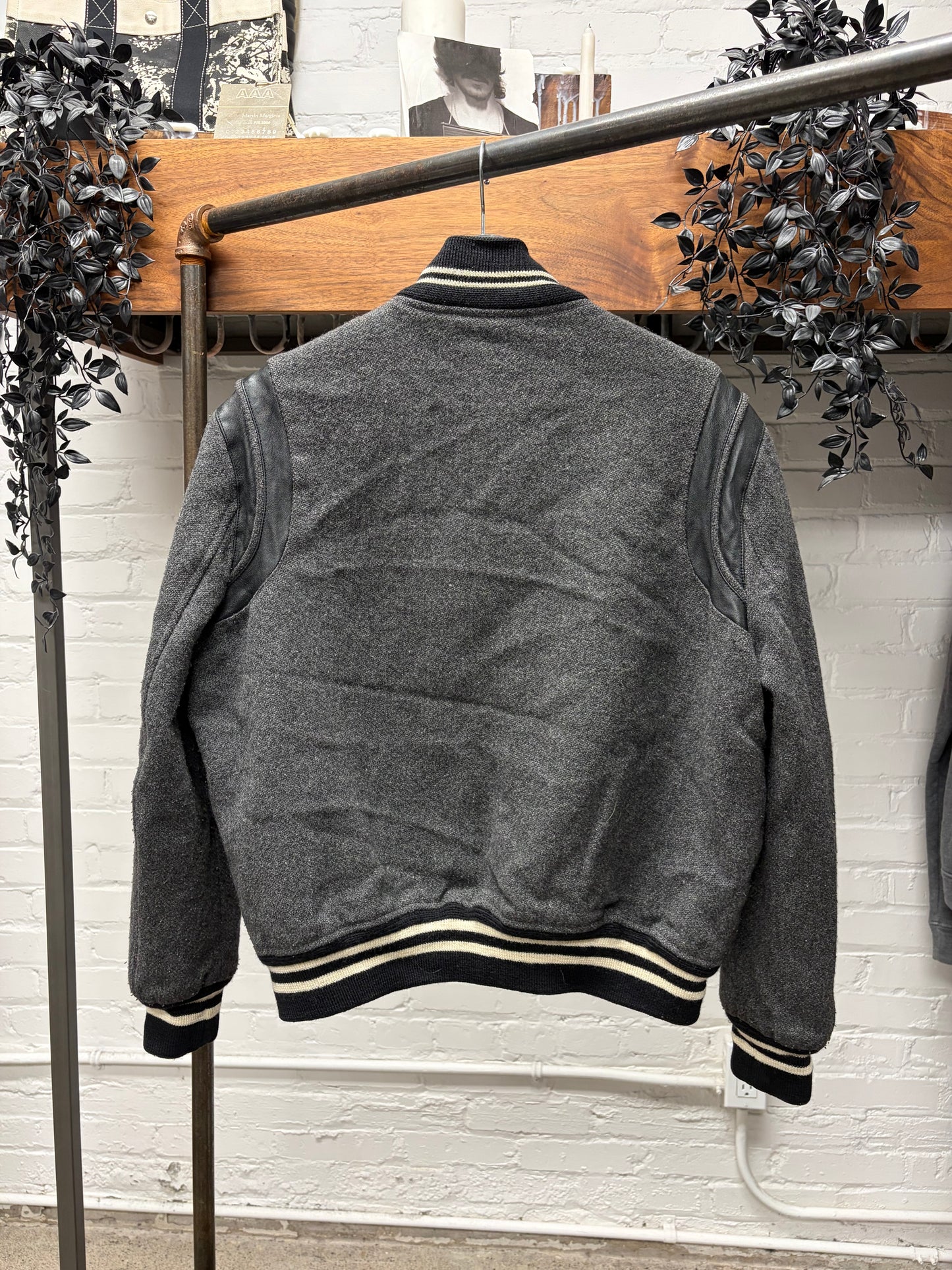 2014 Saint Laurent by Hedi Slimane ‘Teddy’ Grey/Black Wool Varsity Jacket