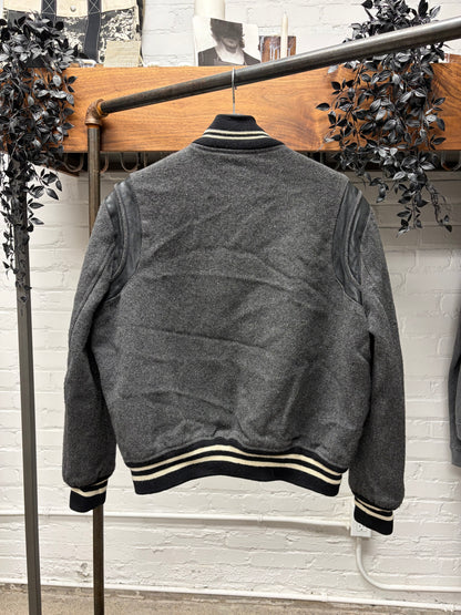 2014 Saint Laurent by Hedi Slimane ‘Teddy’ Grey/Black Wool Varsity Jacket
