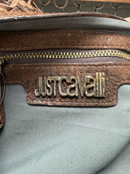2000s Roberto Cavalli Crocodile Embossed Leather Fringe Side-Bag