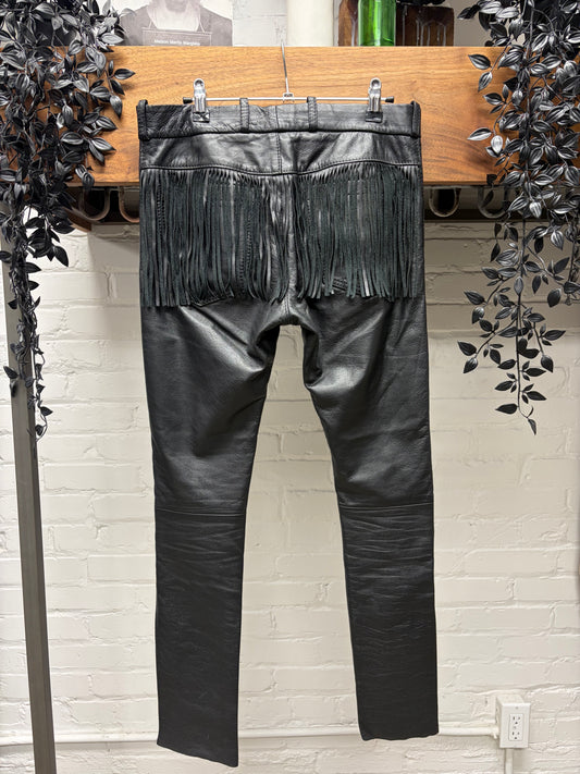 AW1998 Raf Simons ‘Black Palms’ Fringe Pocket Black Lambskin Leather Skinny Pants