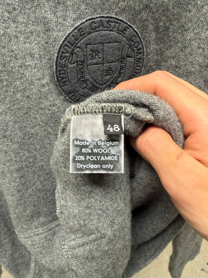 AW2000 Raf Simons ‘Confusion’ Collegiate Patch Grey Wool Sweater