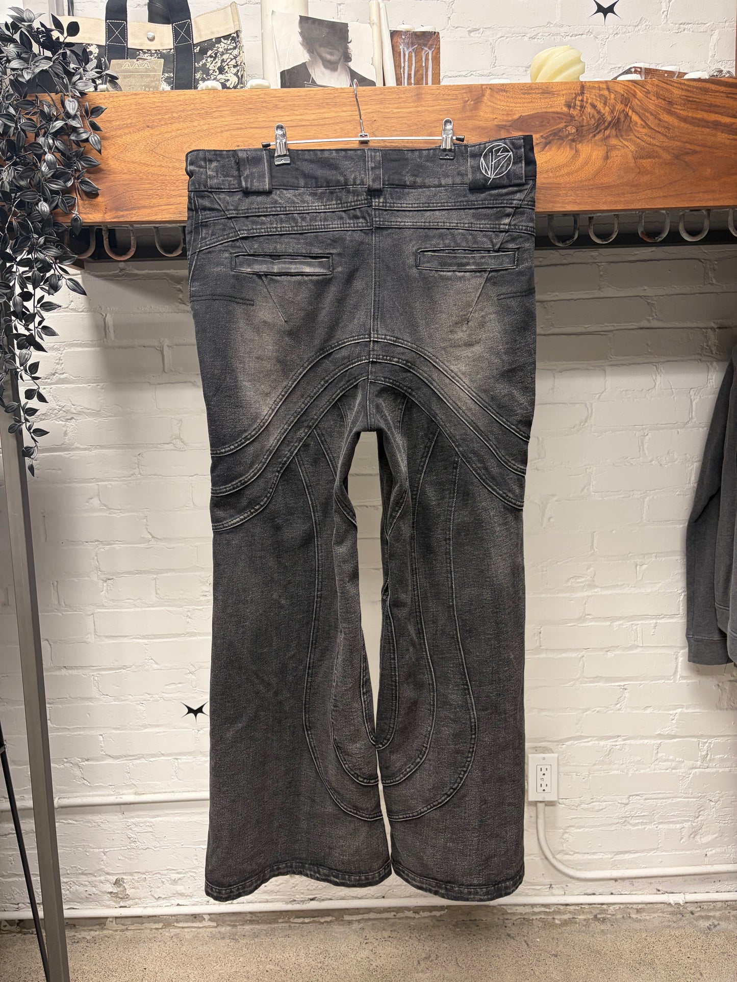 No Faith Studios ‘Wave’ Washed Black Wide Leg Denim