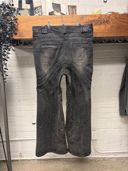 No Faith Studios ‘Wave’ Washed Black Wide Leg Denim