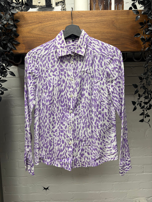 2000s Gucci Purple Leopard Print Slim Fit Button Up Shirt