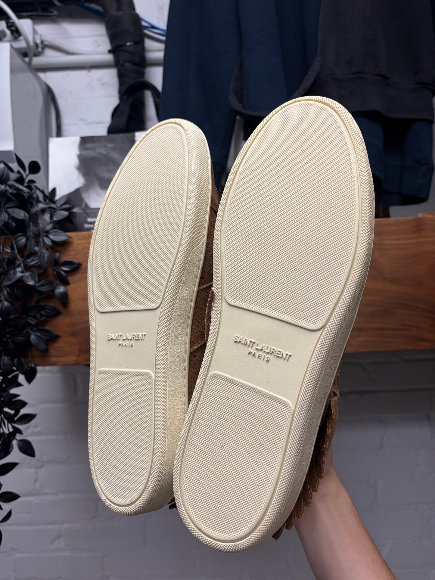 Saint Laurent ‘SL18/H’ Brown Leather Fringe ‘Court’ High Top Sneakers