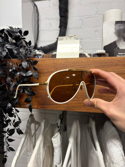 2000s Yves Saint Laurent White/Gold ‘Shield’ Sunglasses