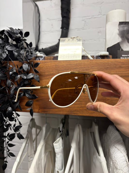 2000s Yves Saint Laurent White/Gold ‘Shield’ Sunglasses