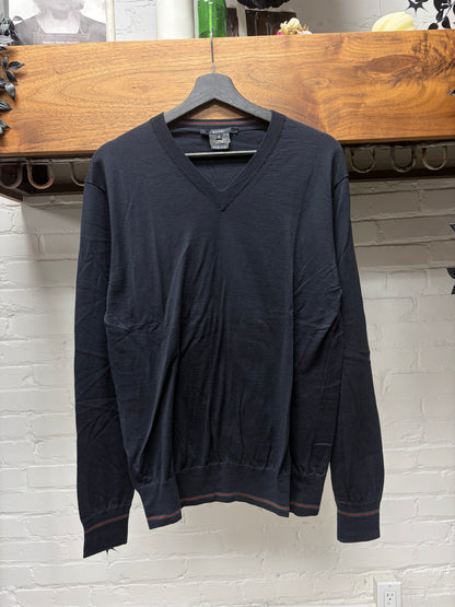 2000s Gucci ‘Stripe Logo’ Cuff Finished V-Neck Knit Sweater