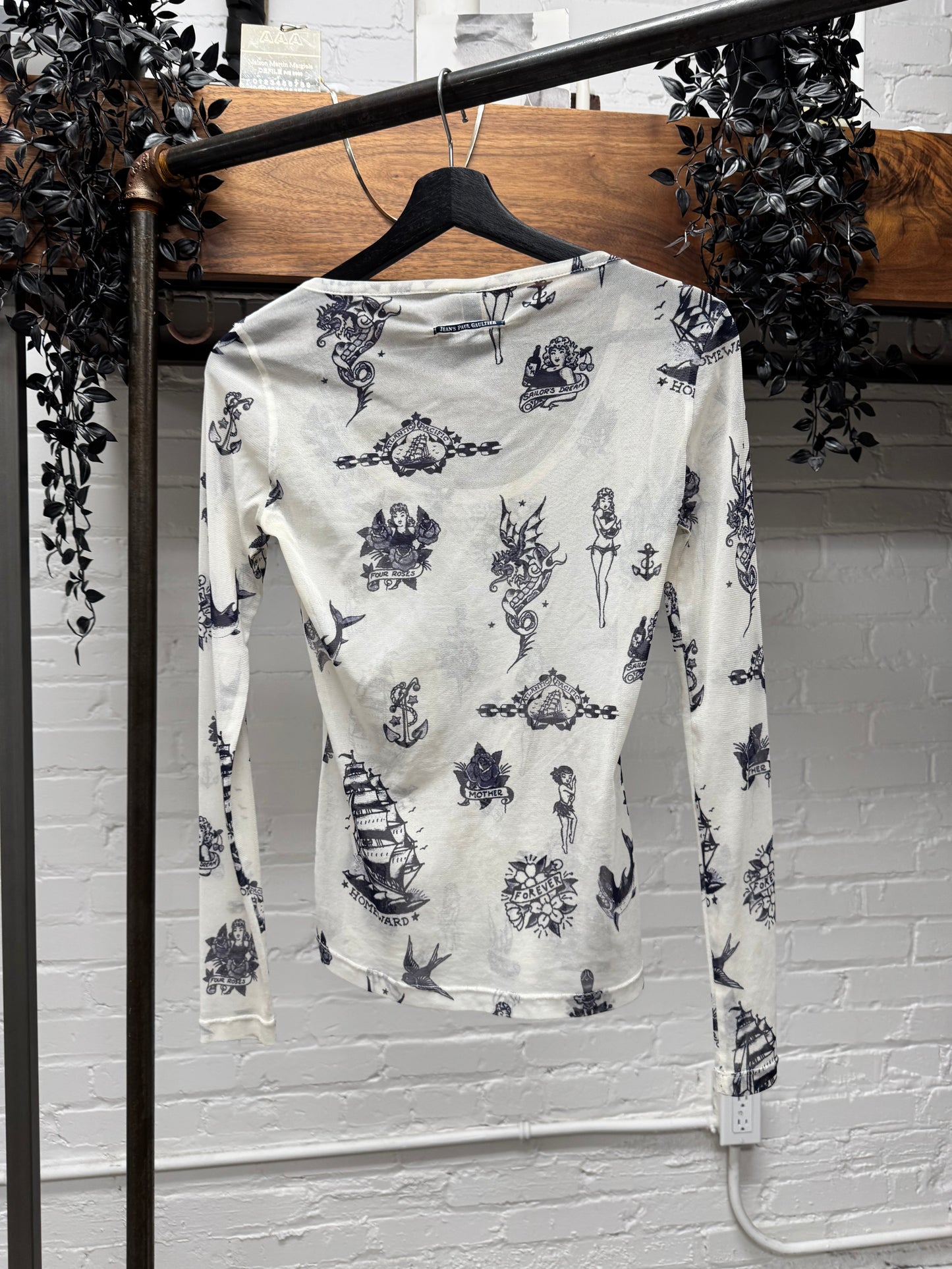 Vintage Jean Paul Gaultier American Traditional ‘Tattoo’ Mesh Long Sleeve Shirt