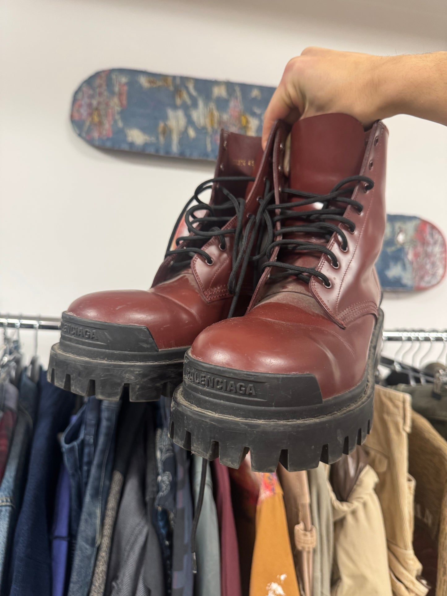 Balenciaga ‘Strike’ Red Leather Combat Boots