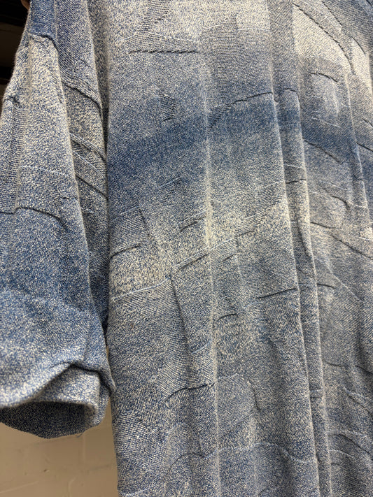 AW2008 Raf Simons Blue Layered Fabric Wool Knit Short Sleeve Sweater