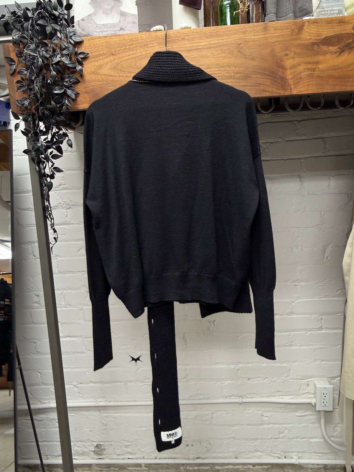 2022 Maison Margiela ‘Scarf Wrapped’ Ribbed Black Knit Cardigan