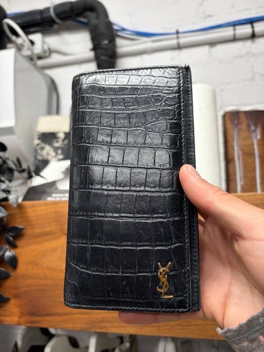 Saint Laurent Crocodile Embossed Leather Long Wallet