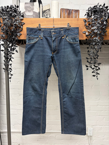 2000s Dolce & Gabbana Raw Washed Blue Bootcut Denim