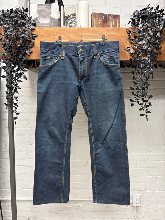 2000s Dolce & Gabbana Raw Washed Blue Bootcut Denim