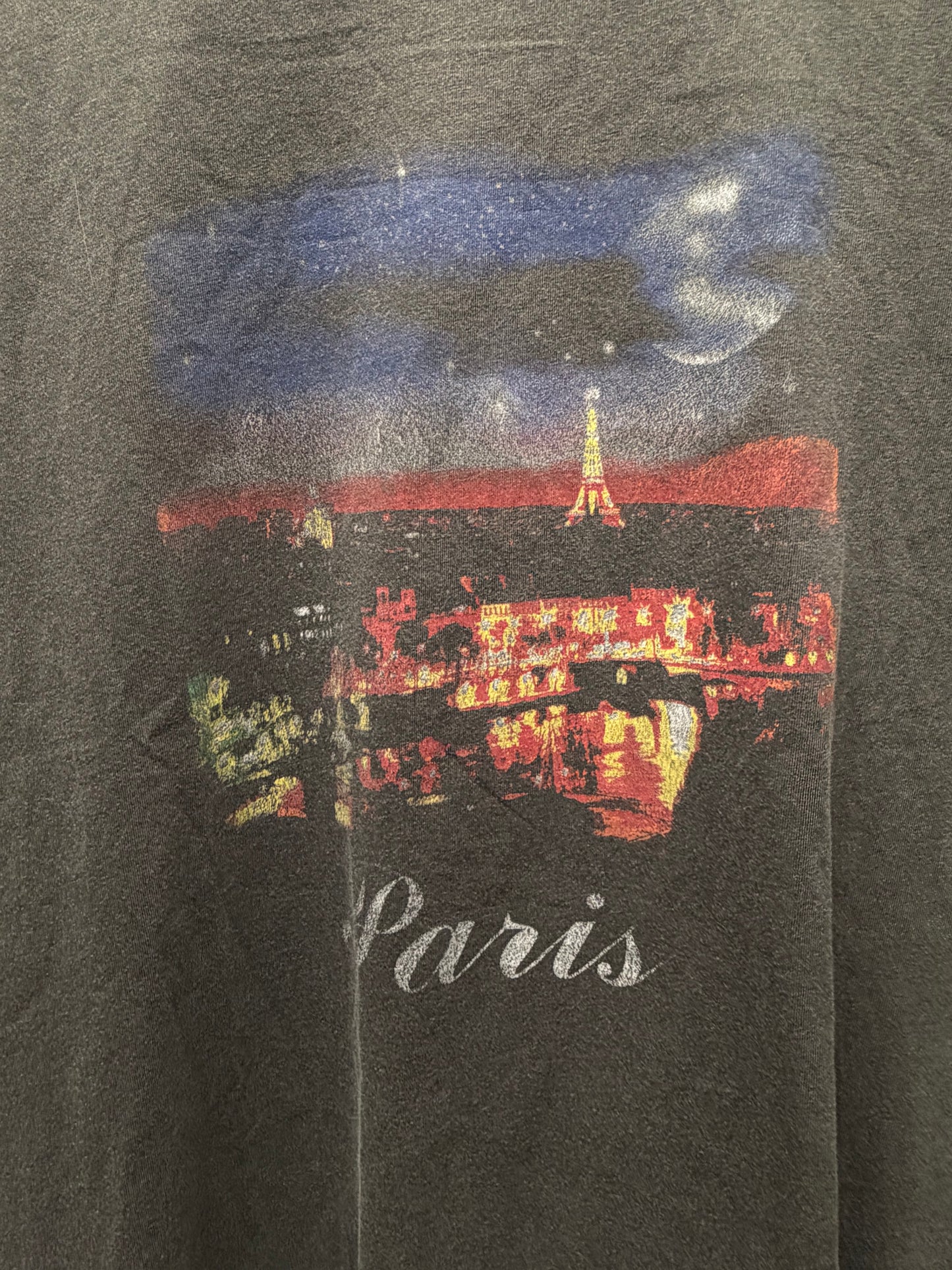 SS2017 Balenciaga ‘Paris Skyline’ Washed Black Cotton Graphic T-Shirt