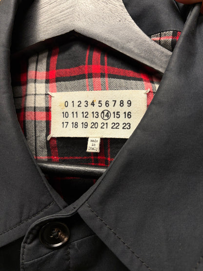 Maison Margiela Plaid Silk Lined Navy Blue Trench Coat