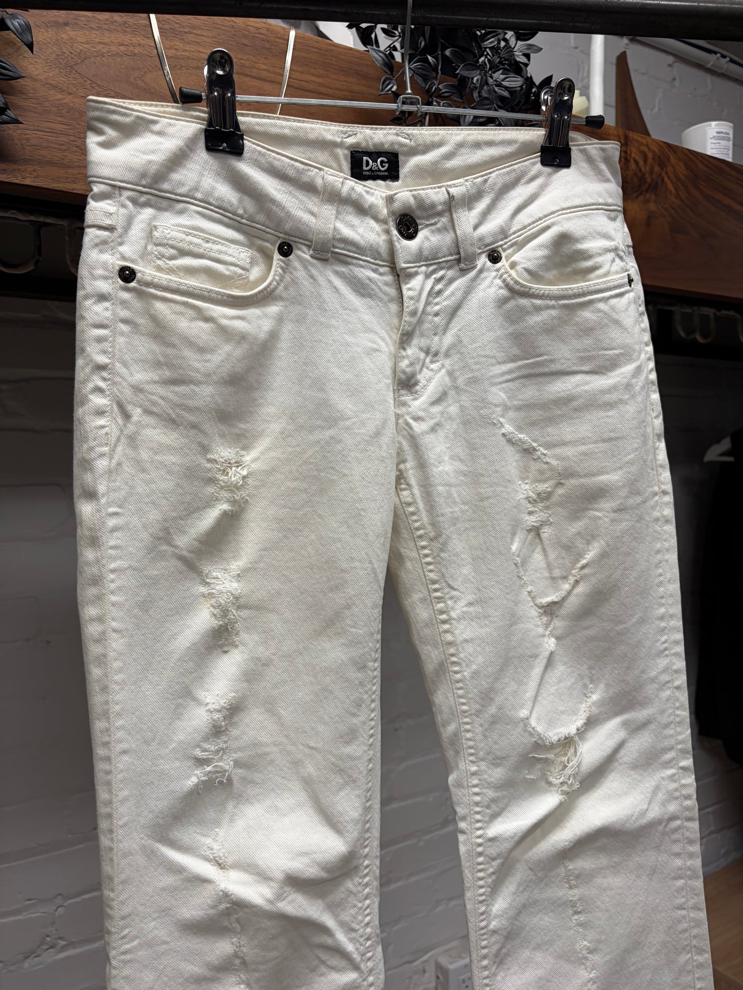 2000s Dolce & Gabbana Low Rise White Flared Denim