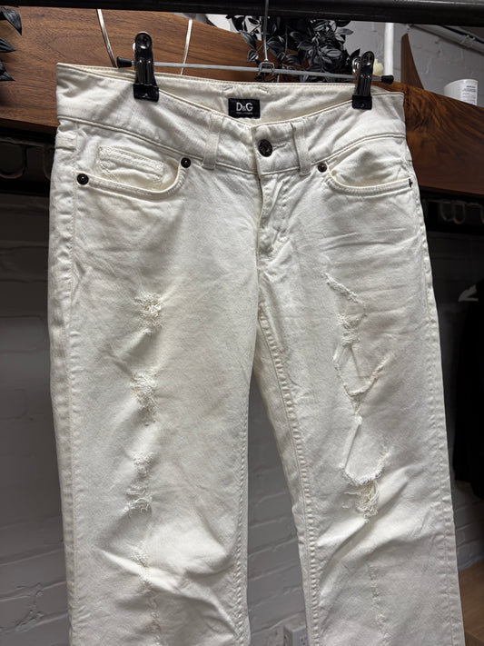 2000s Dolce & Gabbana Low Rise White Flared Denim