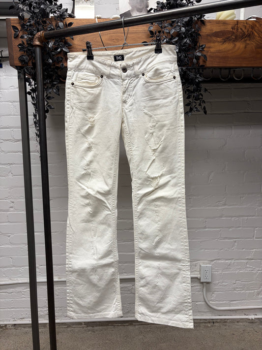 2000s Dolce & Gabbana Low Rise White Flared Denim