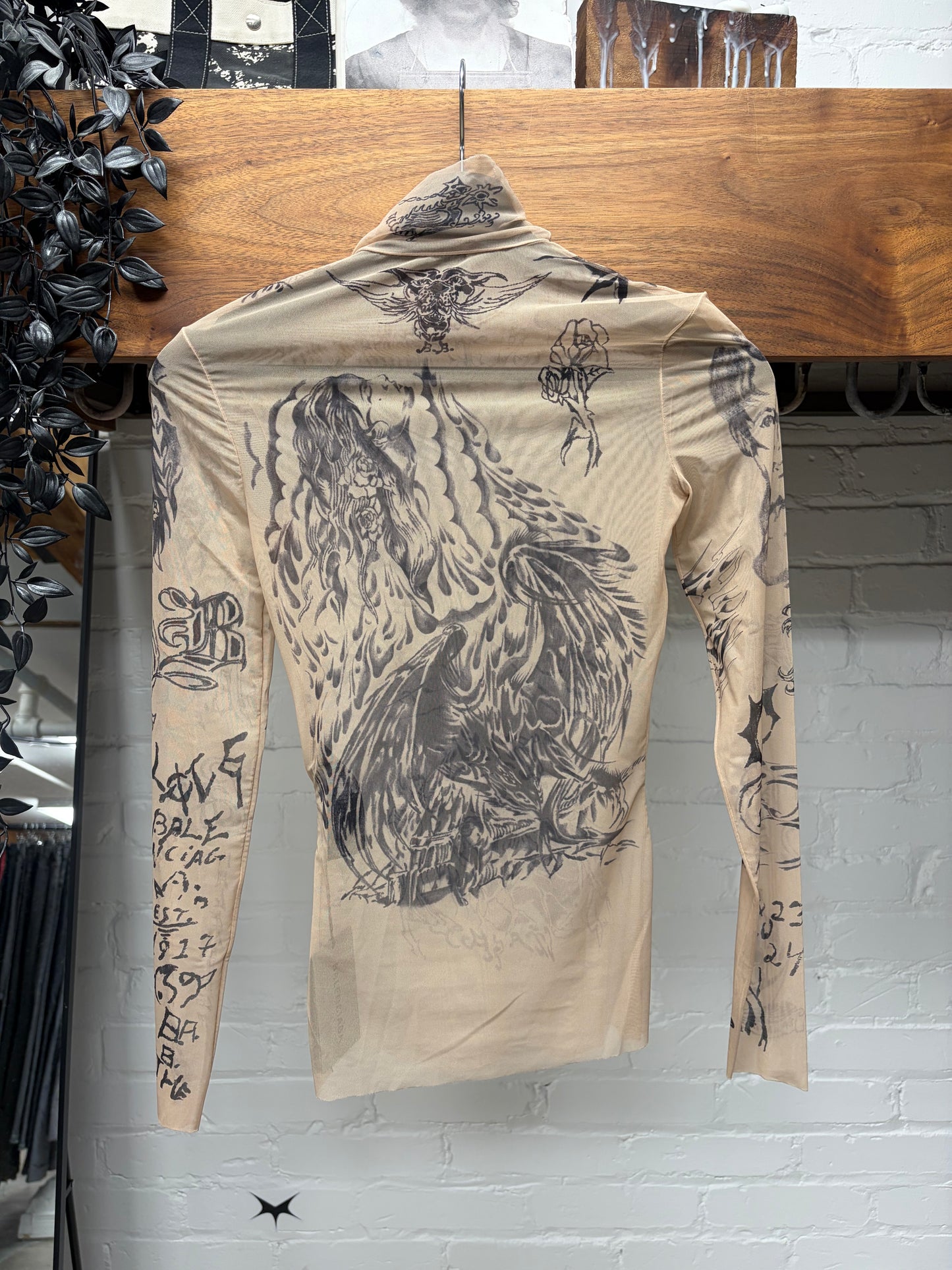 SS2024 Balenciaga ‘Tattoo’ Skin Tone Sheer Mesh Long Sleeve Shirt