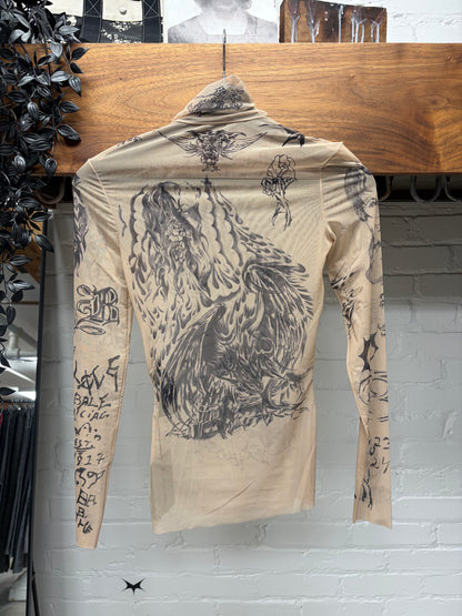 SS2024 Balenciaga ‘Tattoo’ Skin Tone Sheer Mesh Long Sleeve Shirt