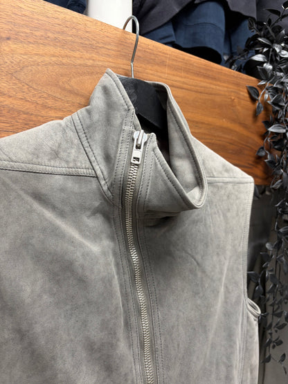 SS2015 Rick Owens ‘Faun’ Grey DRKDust Leather ‘Mollino’ Leather High Neck Zip Vest