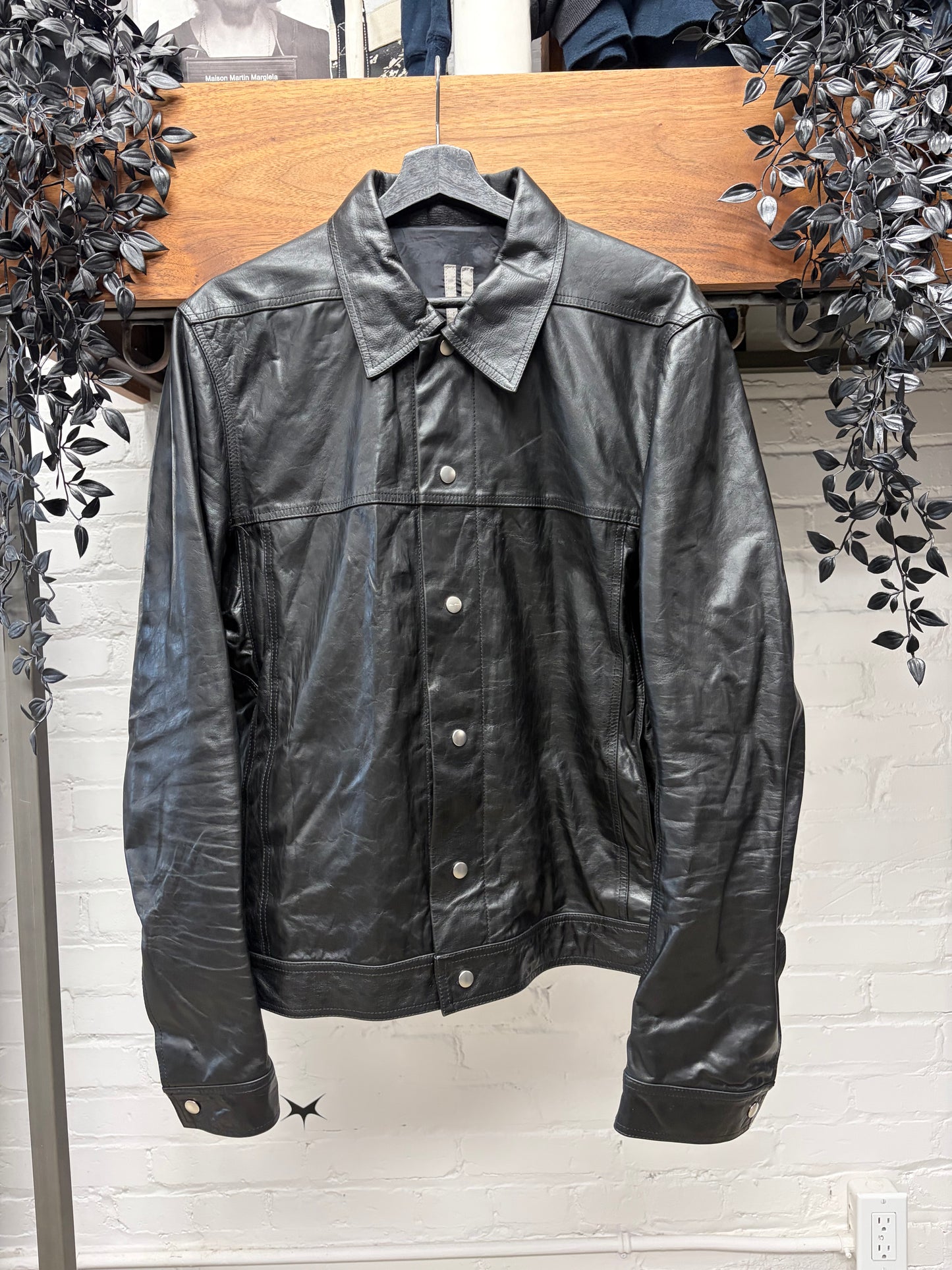 AW2020 Rick Owens ‘Performa’ Black Calfskin Leather Trucker Jacket