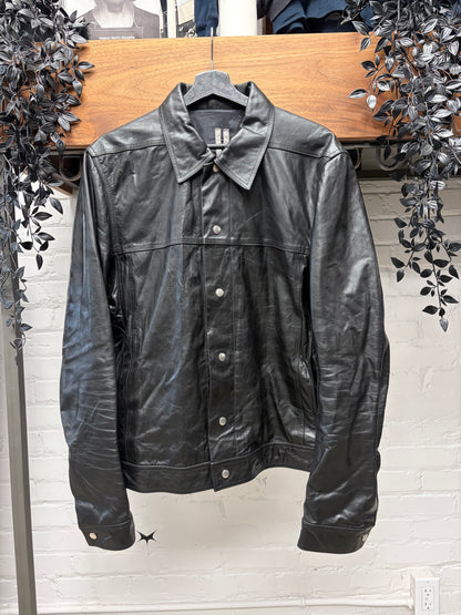AW2020 Rick Owens ‘Performa’ Black Calfskin Leather Trucker Jacket