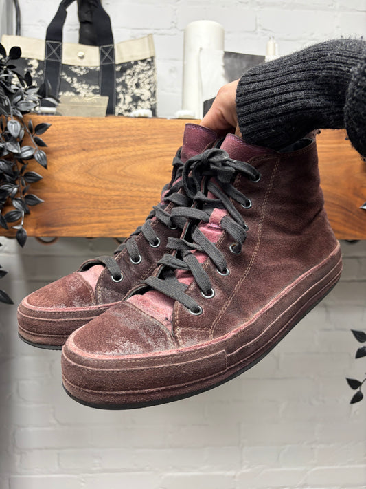 Ann Demeulemeester Waxed Velvet High Top Sneakers