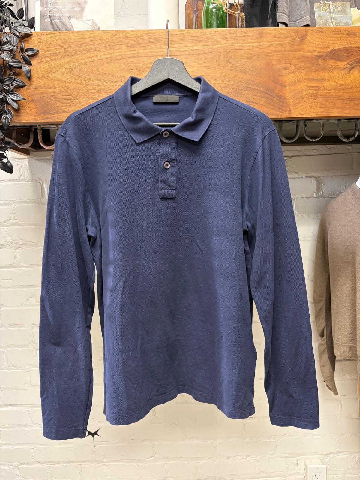 2019 Prada Navy Blue Cotton Long Sleeve Polo