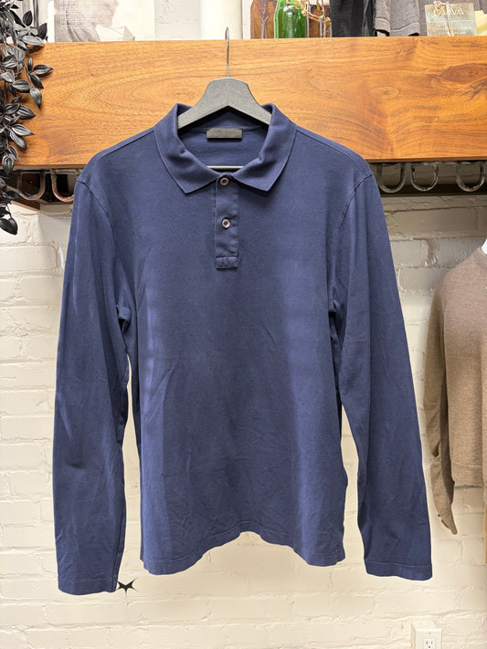 2019 Prada Navy Blue Cotton Long Sleeve Polo