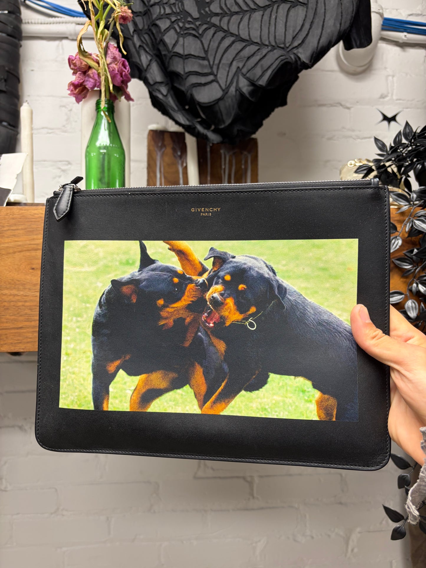 Givenchy by Ricardo Tisci ‘Rottweiler Fight’ Black Leather Portrait Clutch