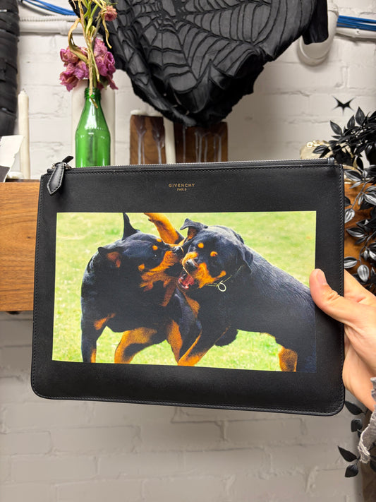 Givenchy by Ricardo Tisci ‘Rottweiler Fight’ Black Leather Portrait Clutch