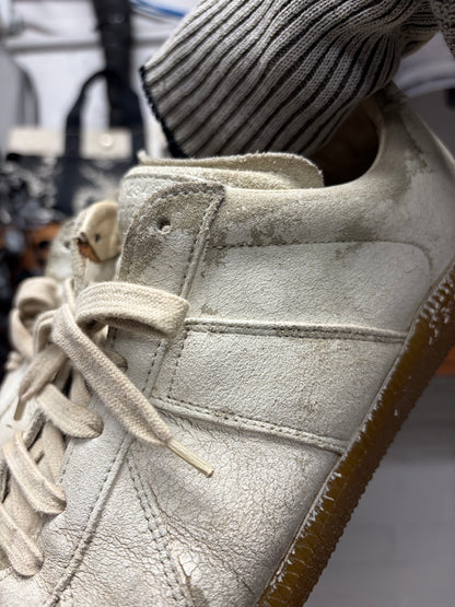 Maison Margiela ‘G.A.T.’ Paint Coated White Leather Low Top Sneakers
