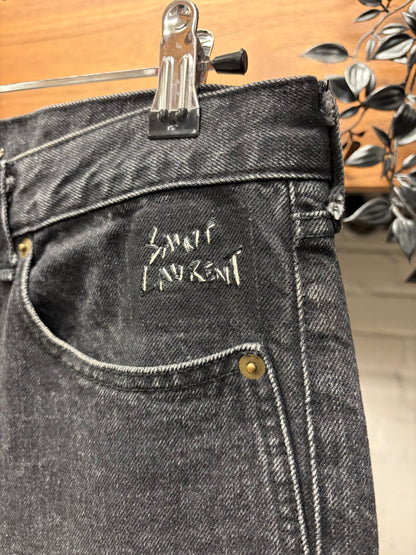 Saint Laurent Distressed ‘Pocket Logo’ D14 Washed Black Skinny Jeans