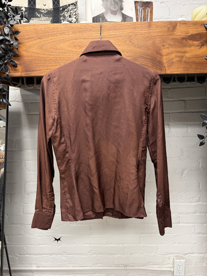 Vintage Gucci Ruffled Detail Brown Button Up Top