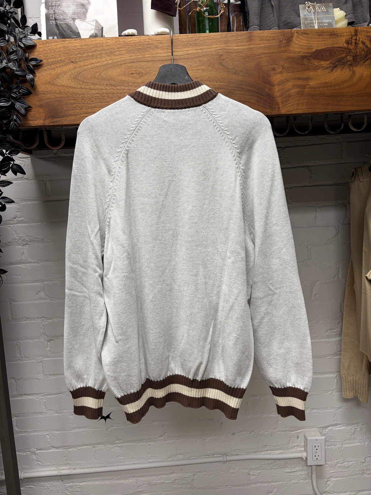 Brunello Cucinelli Grey/Brown Knit Zip-Up Bomber Jacket