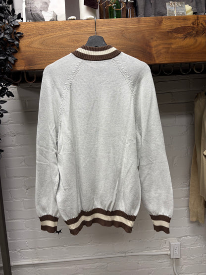 Brunello Cucinelli Grey/Brown Knit Zip-Up Bomber Jacket